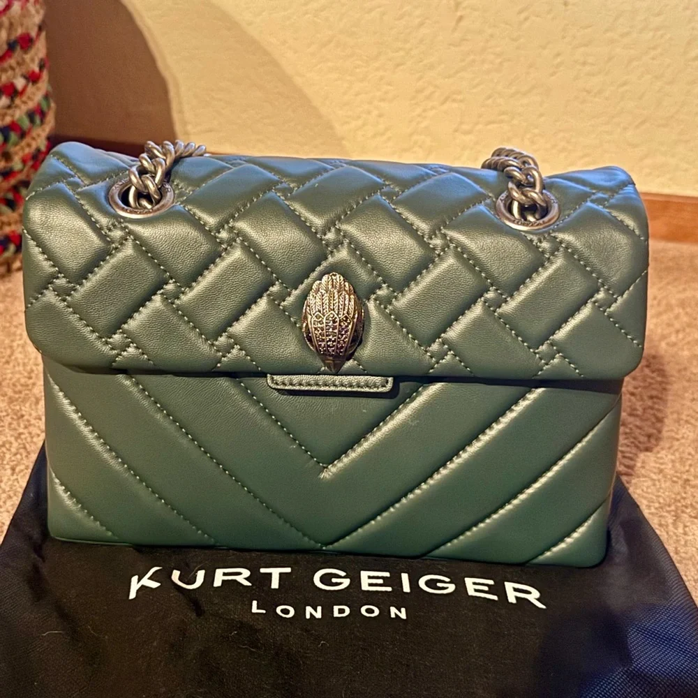 Kurt Geiger Dusky Green Quilted Leather Chain Shoulder Bag - Picture 1 of 10